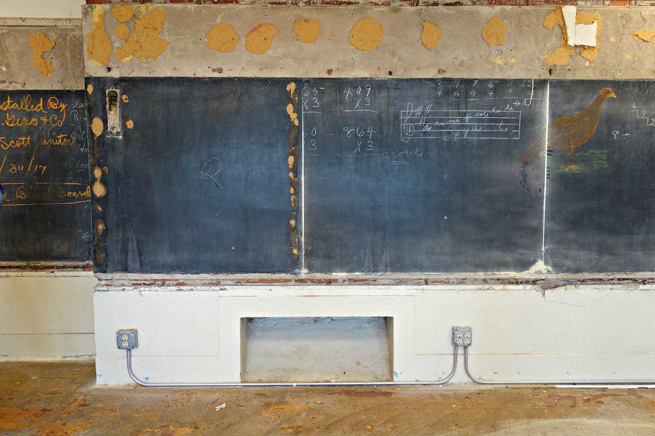 1917 chalkboard drawings discovered last June (photo by the author for Hyperallergic)