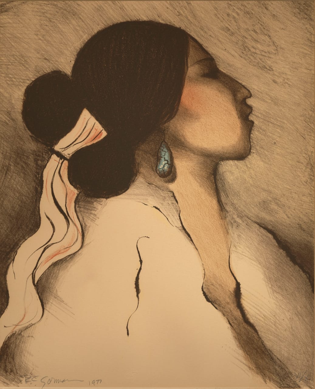 Rudolf Carl "R.C." Gorman (U.S., Navajo; 1932-2005), "Spider Woman" (1977), lithograph, 14 1/2 x 11 1/2 in. (Fred Jones Jr. Museum of Art, The University of Oklahoma, Norman; & the artist's estate)
