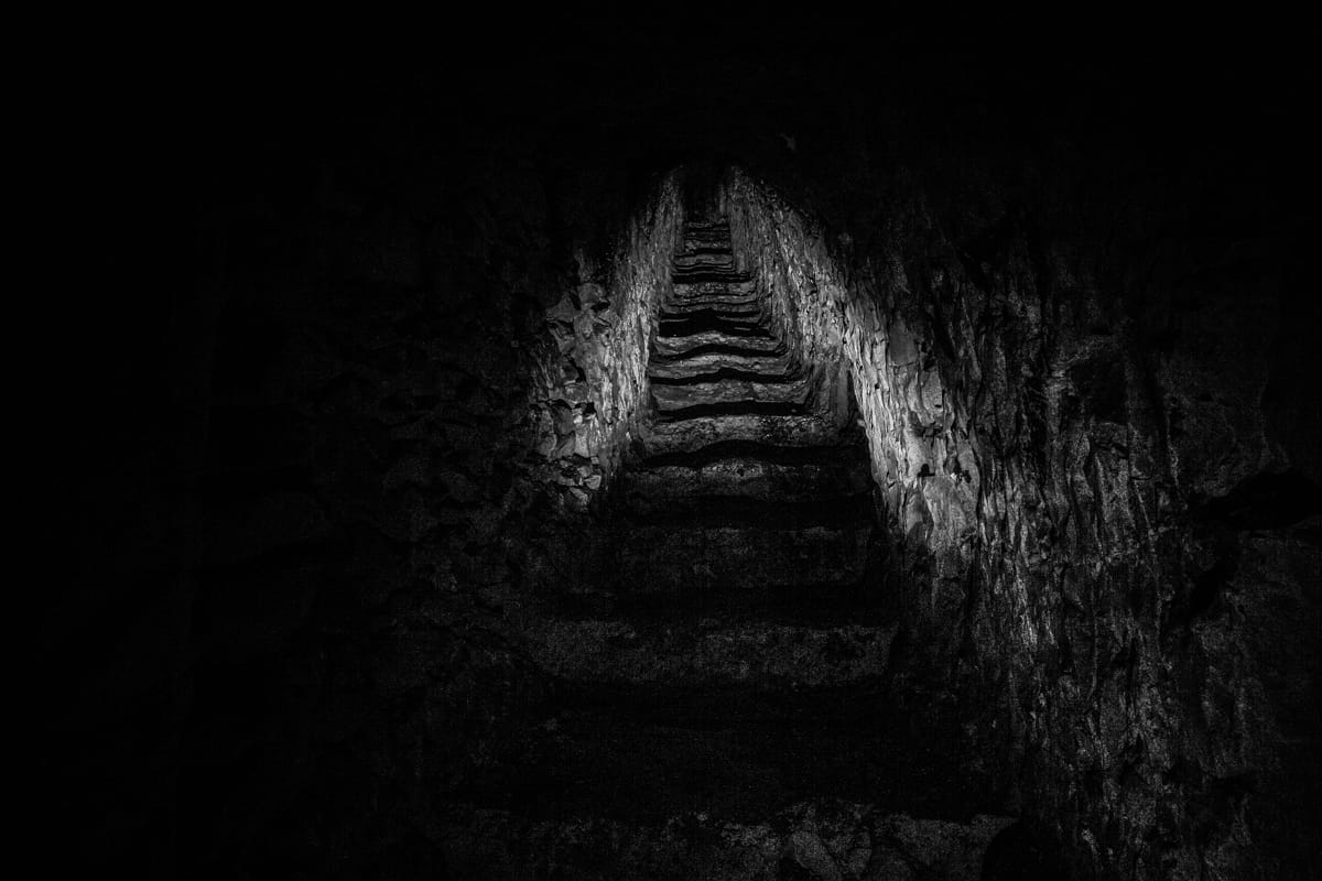 Stairway from an underground city to the trenches. Photographed 26 January 2014.  Nord-Pas-de-Calais, France. Terms of Use: These photos are for one-time use before January 1, 2015, limited to professional media outlets and blogs, in connection with an accompanying story about Jeffrey Gusky, his work and WWI-related discoveries. Stories appearing during the license period may be archived online by the media outlet or blog who published the story. This image is a low resolution version of the original. Higher resolution images are available by special arrangement with the artist. This image may not be modified and may not be used commercially except with a commercial license. This image is not available under any Creative Commons license. Copyright (c) 2014 Jeffrey Gusky. All Rights Reserved. Jeffrey Gusky, c/o attorney at P.O. Box 2526, Addison, TX 75001-2526. photos@jeffgusky.com
