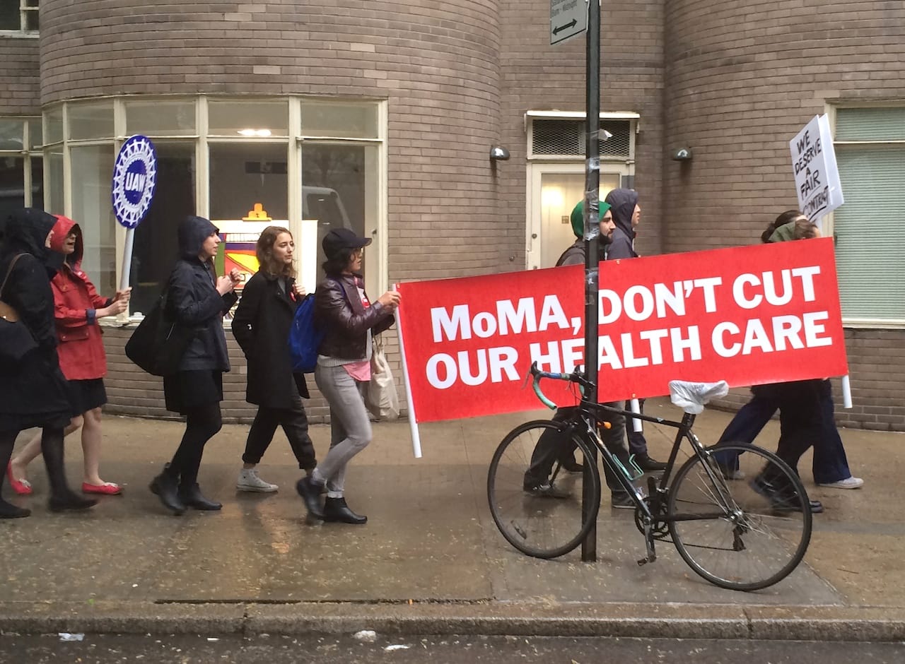 MoMA employees protesting on Tuesday evening