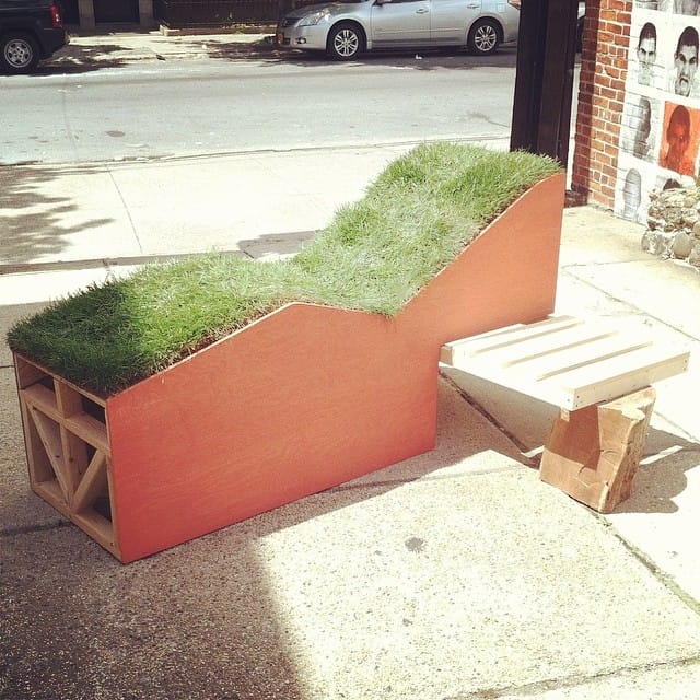 Jim Osman's "Corbu Bench" during Bushwick Open Studios 2014 (photo by Art Observed/Instagram)