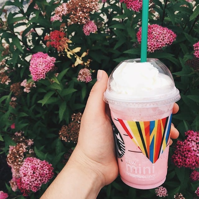 A Starbucks Mini Frappuccino decorated with elements that artist Maya Hayuk claims were taken from her own work. (photo by @Frappuccino/Instagram)