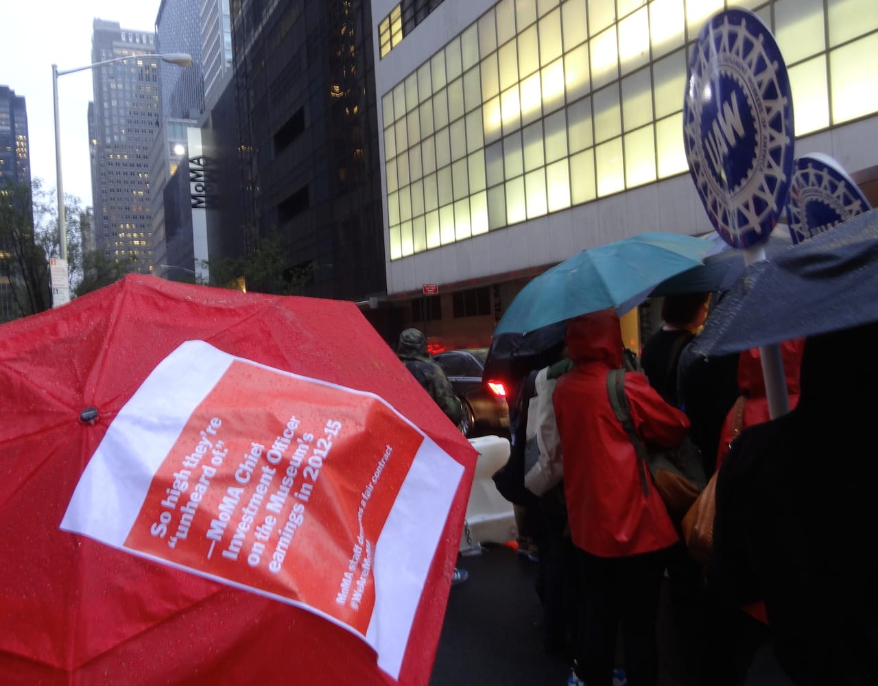 Protesters outside the Museum of Modern Art on 53rd Street on Tuesday night