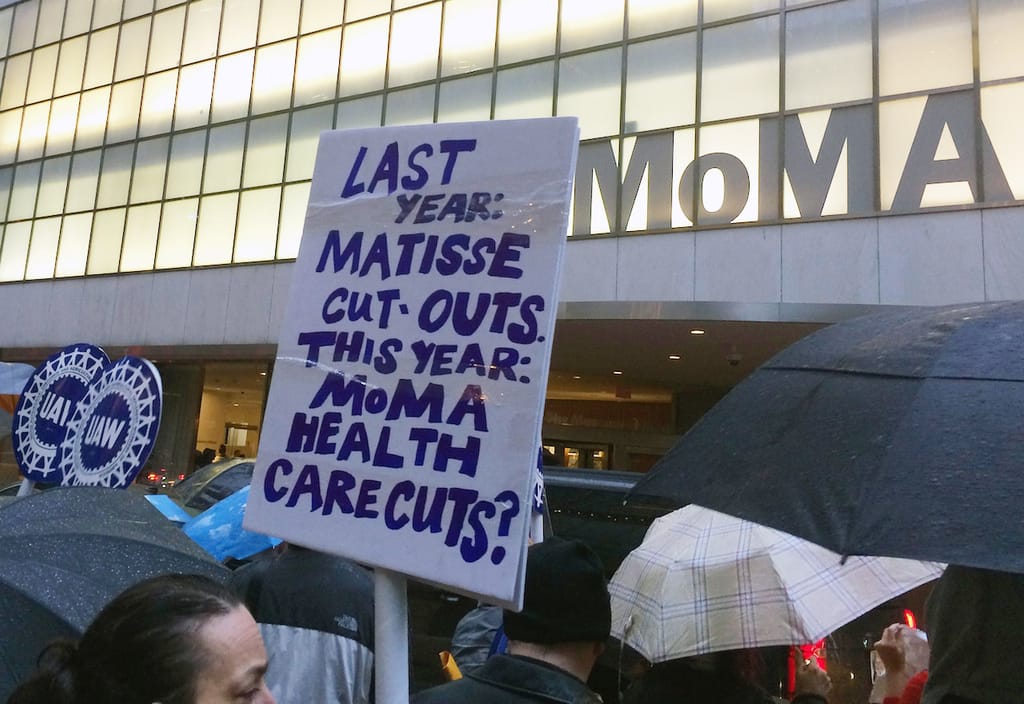     Protesters outside the Museum of Modern Art on 53rd Street on Tuesday night