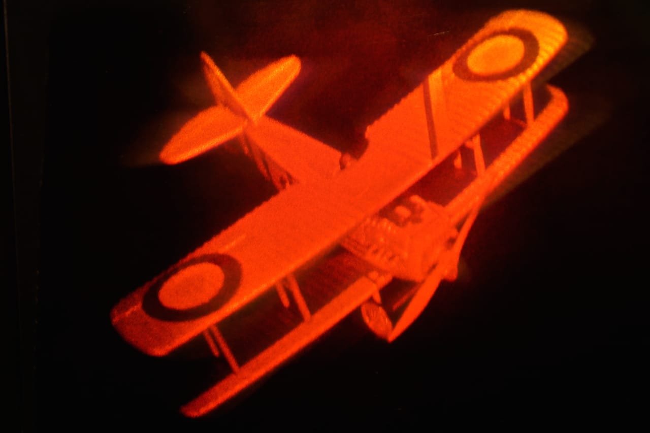 Biplane hologram in the HoloRescue exhibition (photo by Alan Frohlichstein)