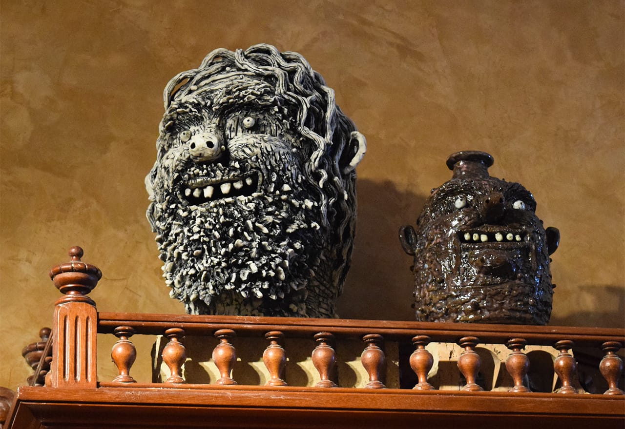 Rebecca Morgan's "Mountain Man Bust" (2015, left) and "Bad Behavior Jug" (2014, right)
