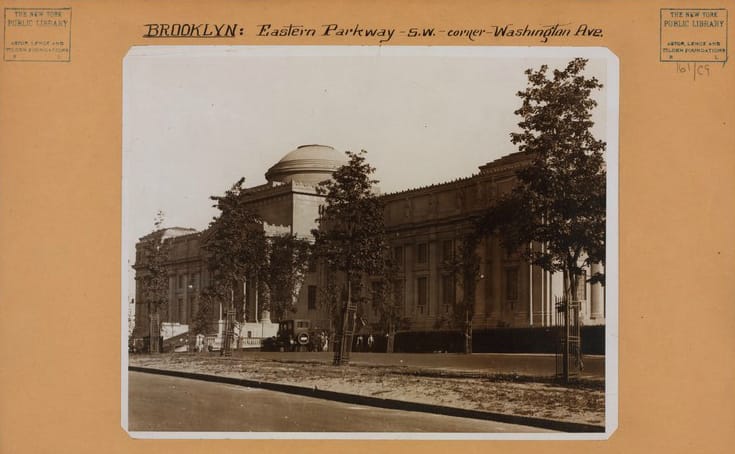 The Brooklyn Museum on Eastern Parkway and Washington Avenue (1925) (photo by Ewing Galloway, Irma and Paul Milstein Division of United States History, Local History and Genealogy, New York Public Library)
