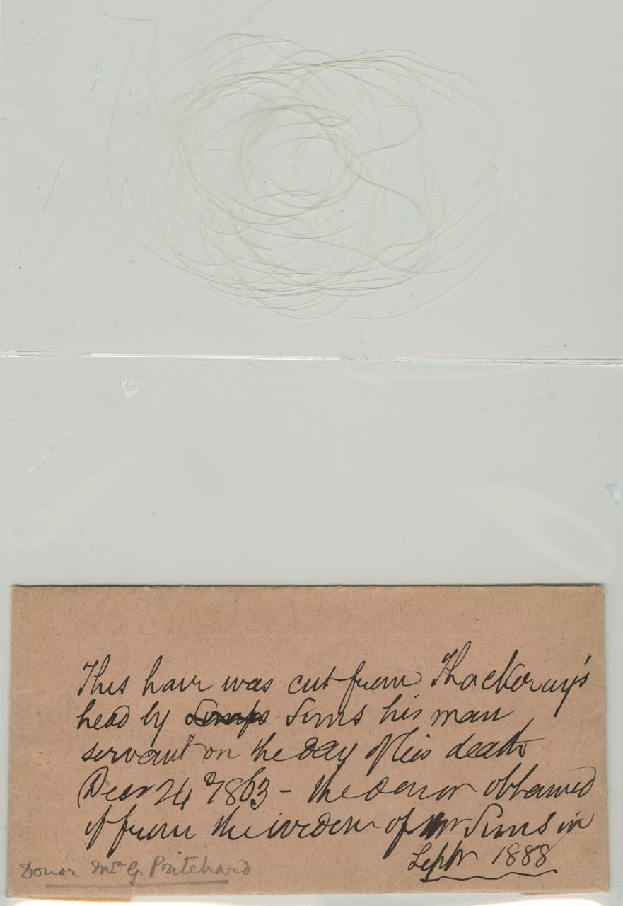 Lock of William Makepeace Thackeray's hair (December 24, 1863)
