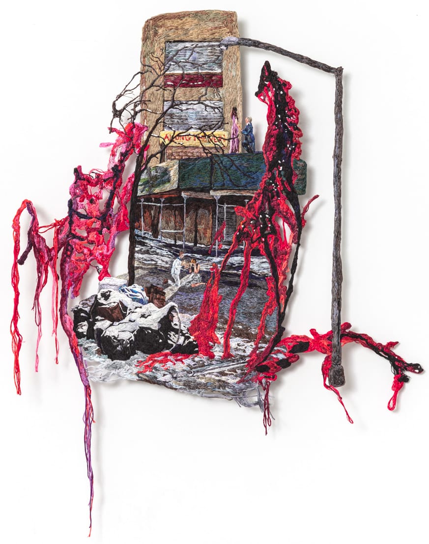 Sophia Narrett, "Along the Vein" (2015), embroidery thread and fabric, 26 x 20 in (image courtesy Arts+Leisure) (click to enlarge)