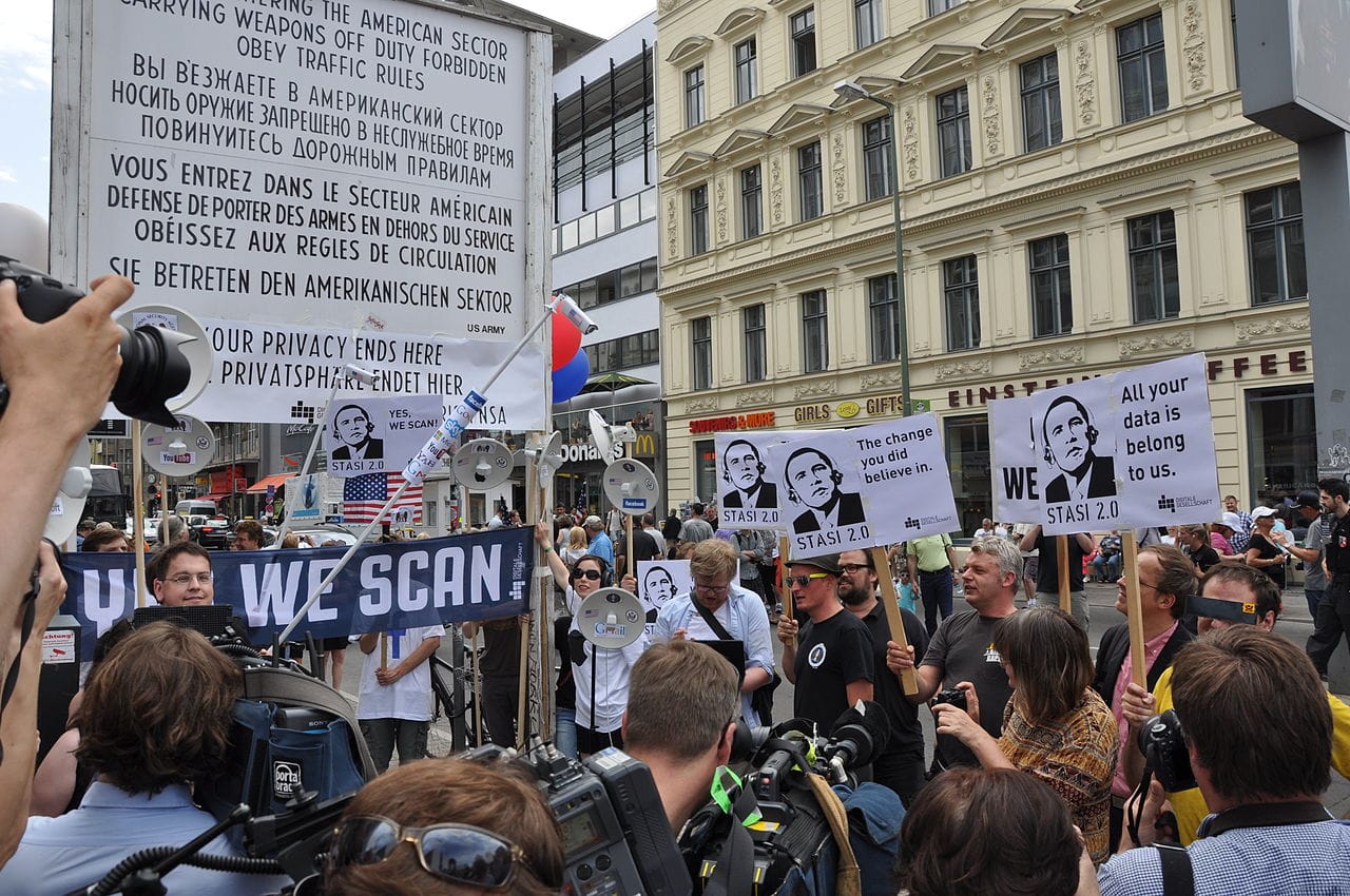 An anti-NSA protest in Berlin in 2013. (photo by Digitale Gesellschaft, via Wikimedia)