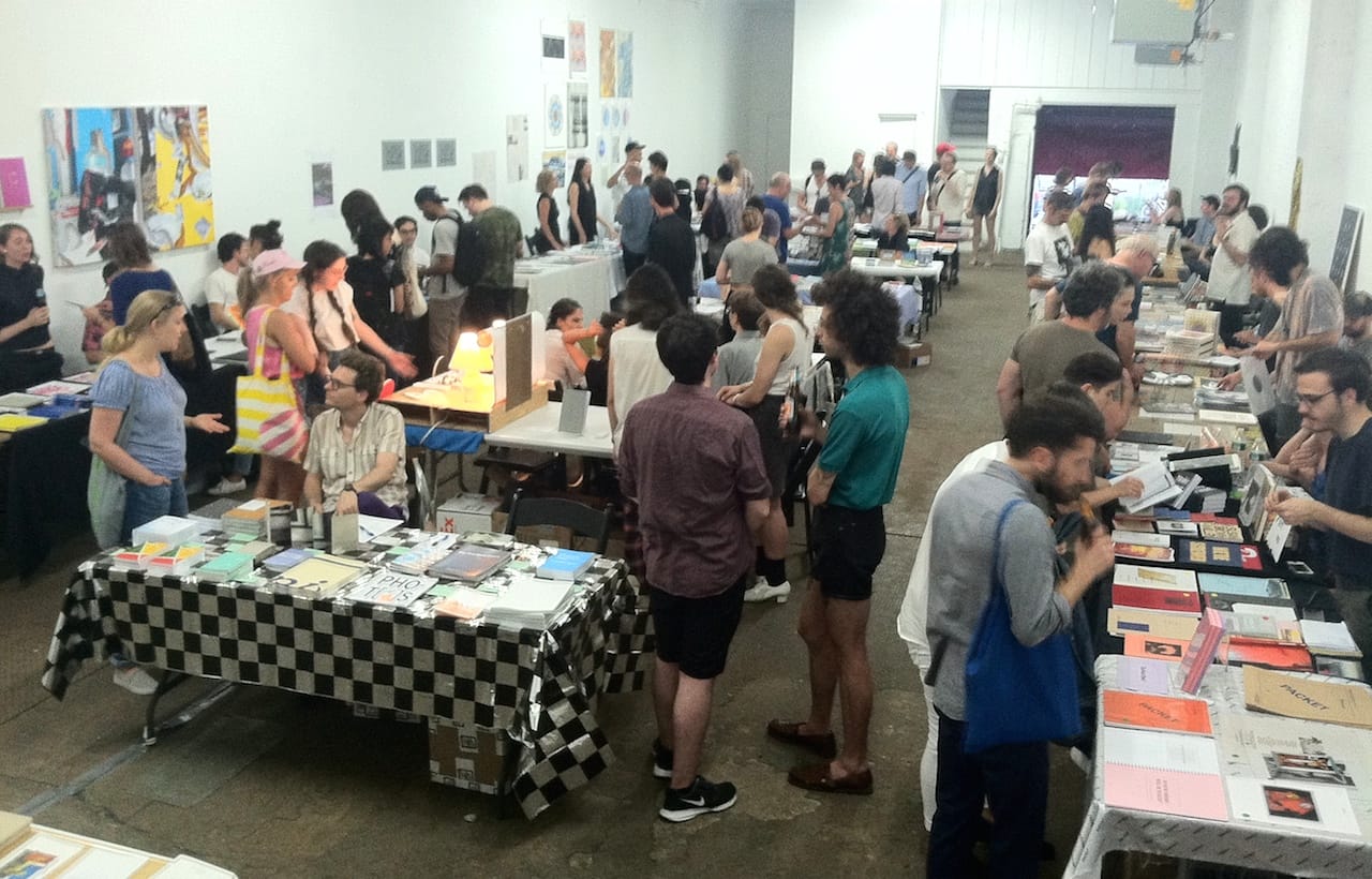 Visitors at the Bushwick Art Book and Zine Fair on opening night (all photos by the author for Hyperallergic)