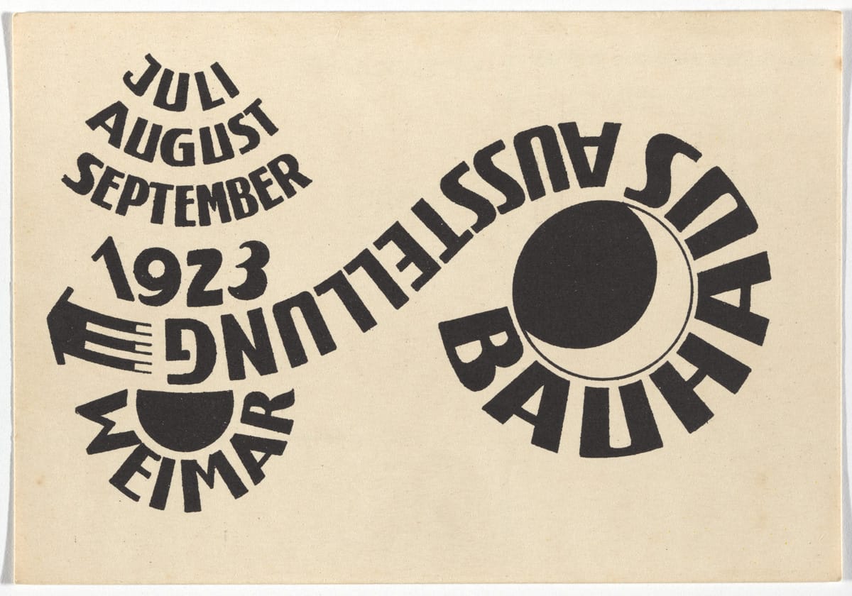 Ludwig Hirschfeld-Mack, "Bauhaus Ausstellung Weimar Juli–Sept, 1923, Karte 16" (1923), lithograph, 3 15/16 x 5 7/8 inches