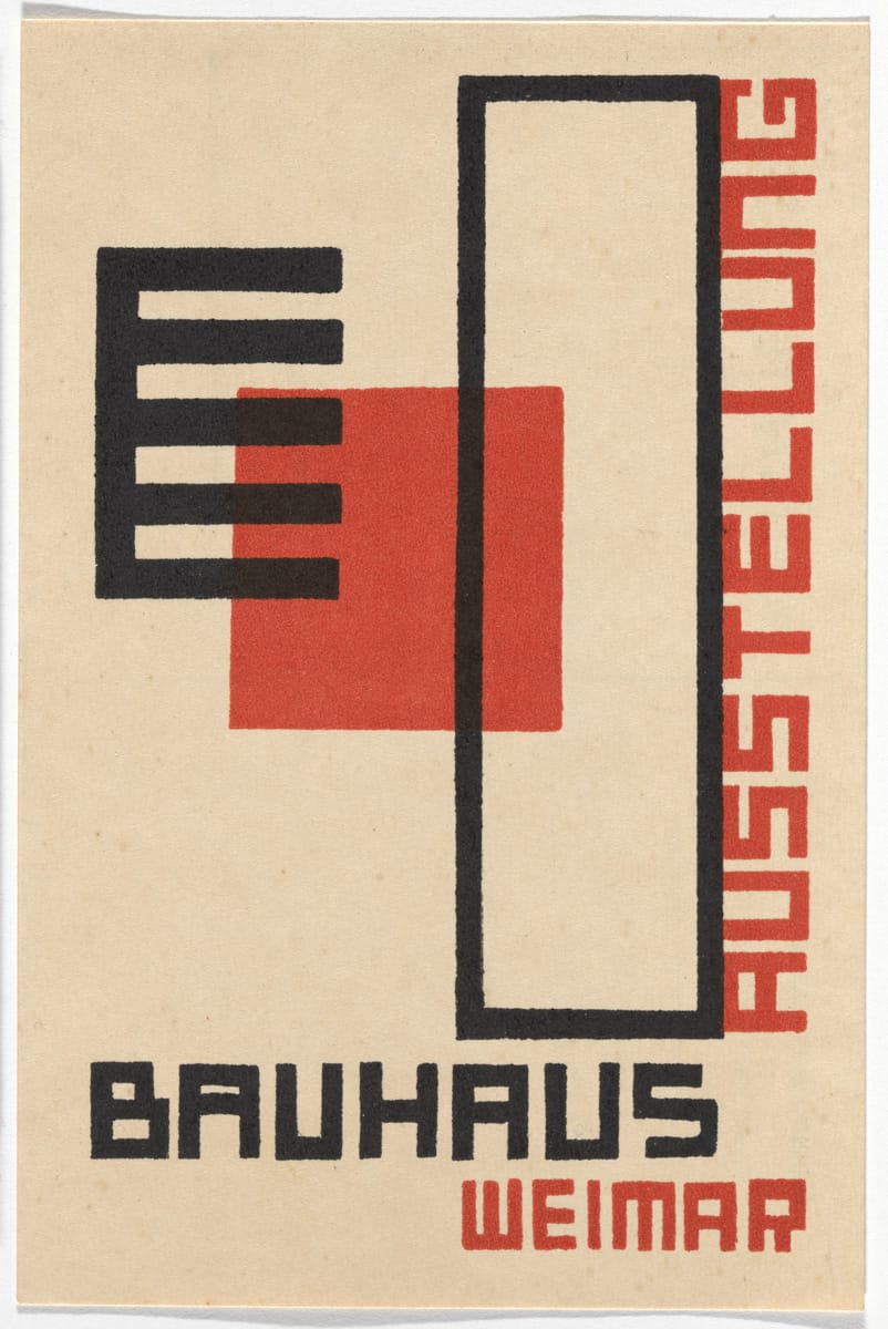 Kurt Schmidt, "Bauhaus Ausstellung Weimar Juli–Sept, 1923, Karte 18" (1923), lithograph, 5 7/8 × 3 15/16 inches