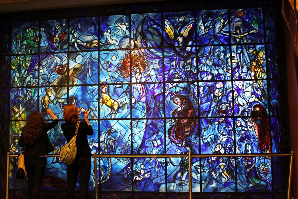 Stained glass window by Marc Chagall at the United Nations (photo by Mitchell_Center, via Flickr)