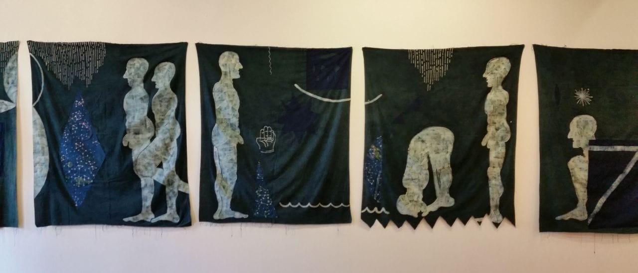 Jovencio de la Paz, "Pentagonia" (detail), batik, natural indigo and applique on cotton, each one 52" x 42"