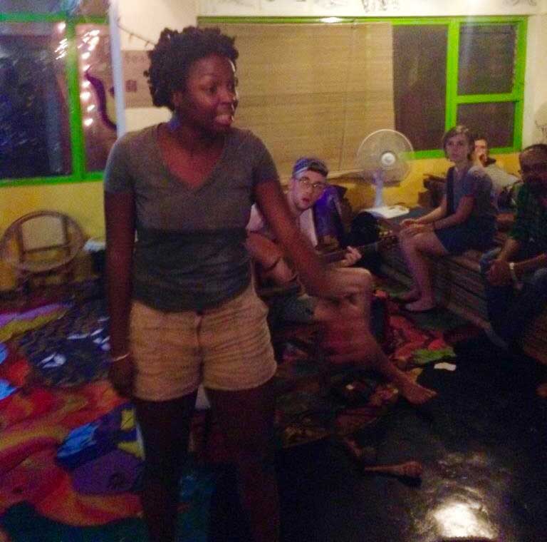 Performer Rhoda Moise integrating Sandra Bland into her Sunday night performance in Thailand.