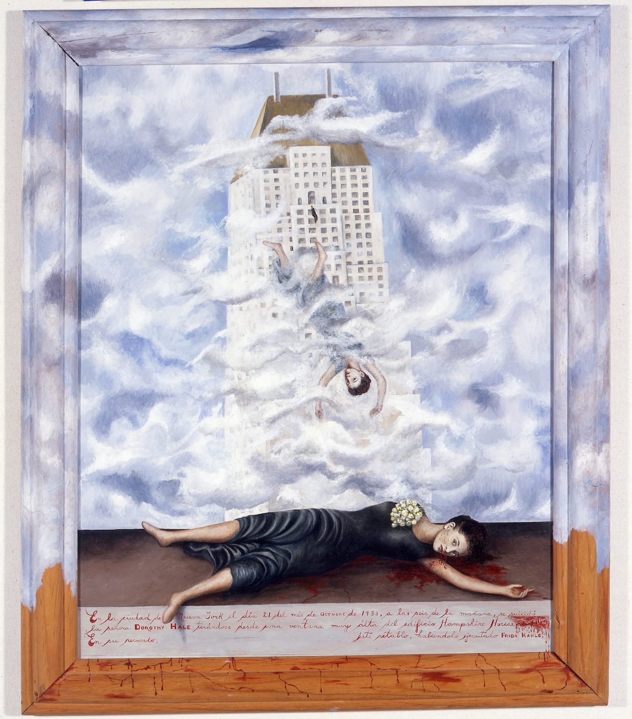 Frida Kahlo, "Suicide of Dorothy Hale" (1940), oil on masonite (collection of Phoenix Art Museum, gift of an anonymous donor © 2014 Banco de México Diego Rivera Frida Kahlo Museums Trust, Mexico, D.F. / Artists Rights Society (ARS), New York) (click to enlarge)