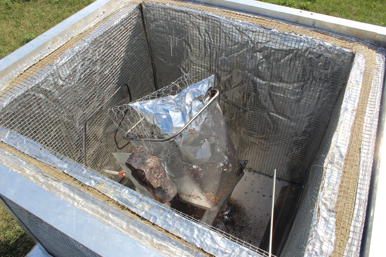 Thing Thing's homemade roto-molder, cooling down after a pillow-making run