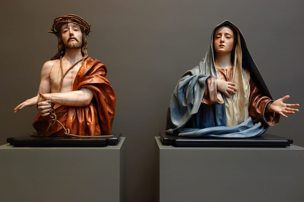 Pedro de Mena, "Ecce Homo" and "Mater Dolorosa" (1674-85), partial-gilt polychrome wood