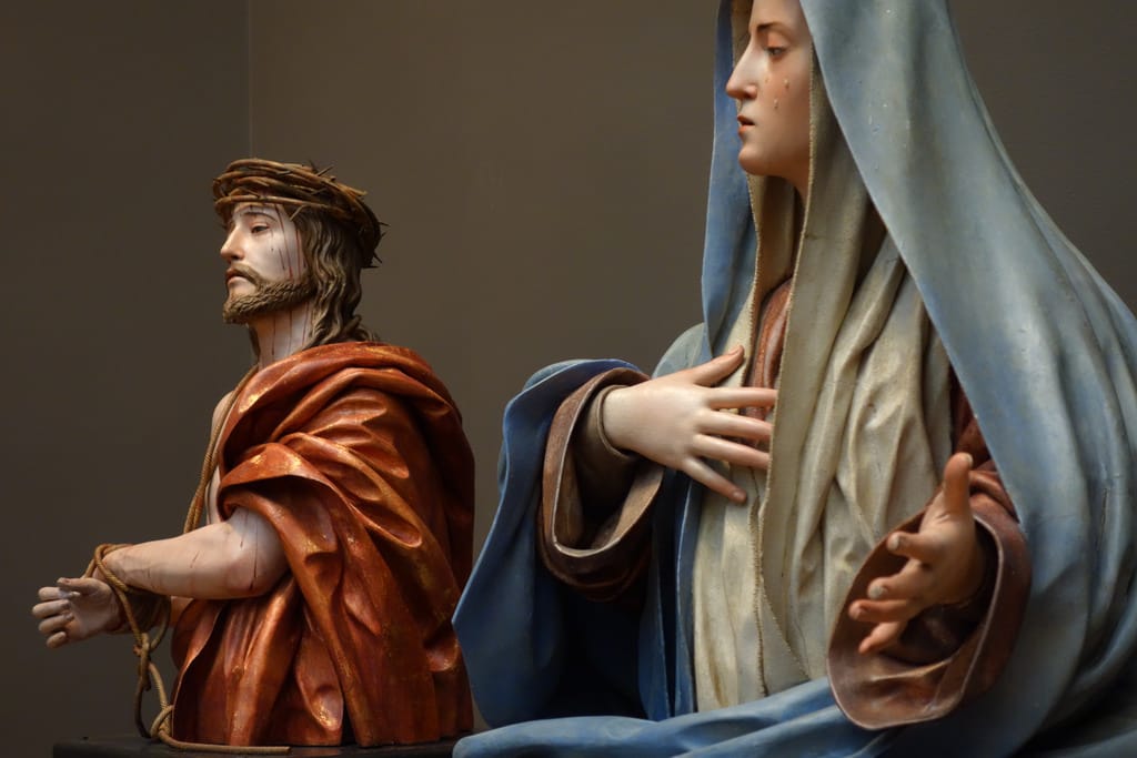 Pedro de Mena, "Ecce Homo" and "Mater Dolorosa" (1674-85), partial-gilt polychrome wood