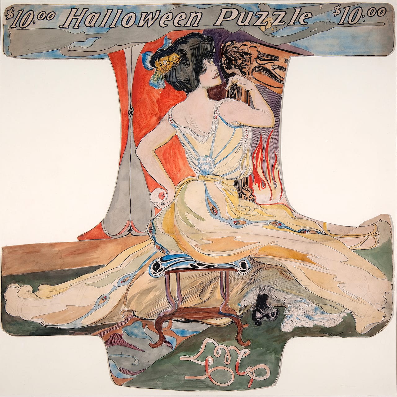 John Sloan, "Halloween Puzzle," (1901), watercolor, pen and ink, graphite on paper board, sheet: 22 3/8 x 22 inches (© Delaware Art Museum / Artists Rights Society (ARS), New York)