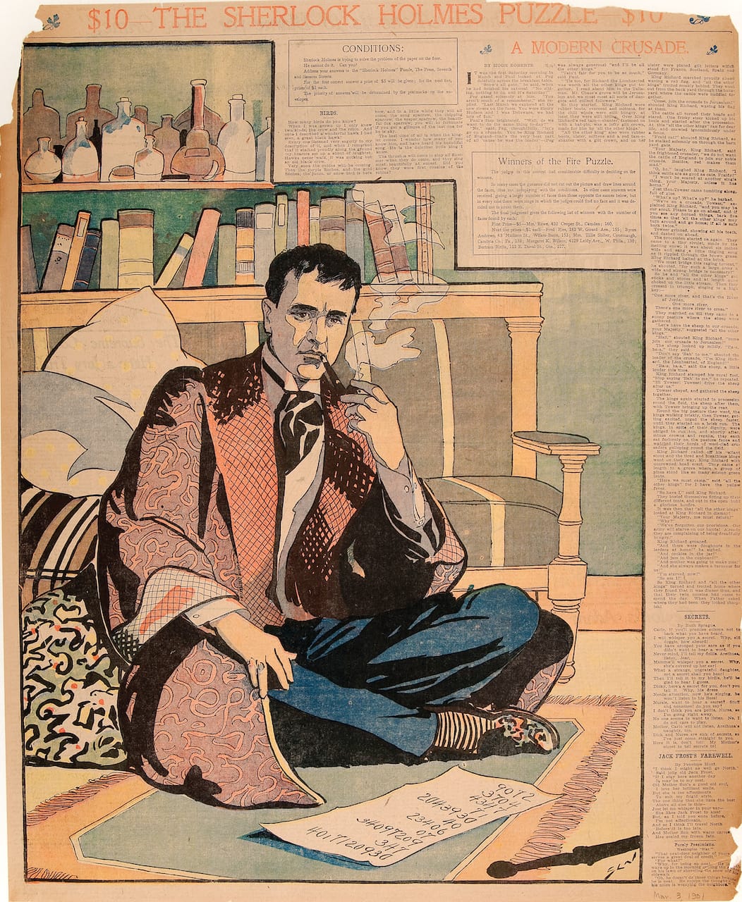 John Sloan, "Sherlock Holmes Puzzle" (1901), commercial printing process, 22 × 18 inches (courtesy Delaware Art Museum, John Sloan Manuscript Collection, Helen Farr Sloan Library and Archives, © Delaware Art Museum / Artists Rights Society (ARS), New York)