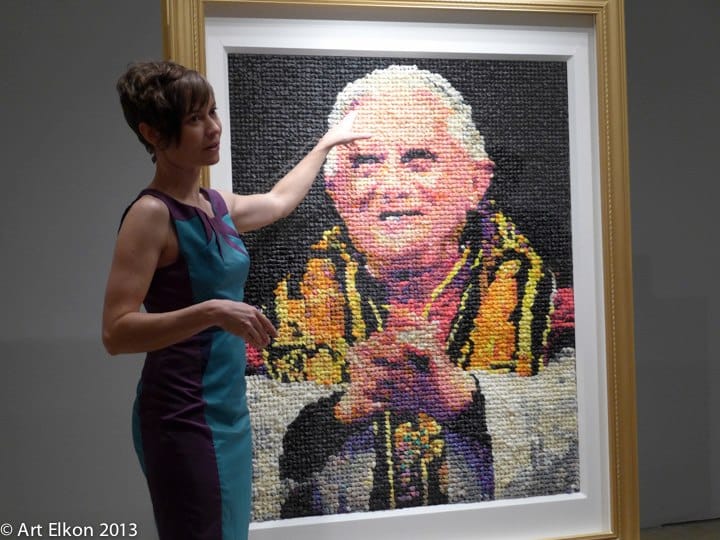 Artist Niki Johnson with her work "Eggs Benedict"