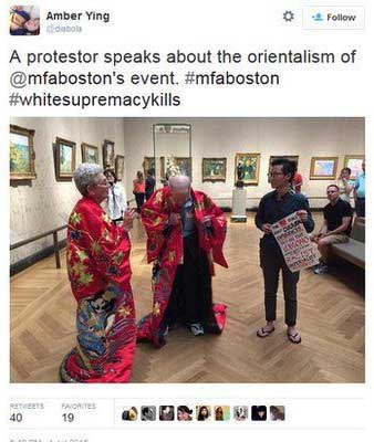 Protesters and visitors at the Boston Museum of Fine Art. (via BBC)