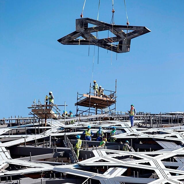 Construction on the dome of the Louvre Abu Dhabi (photo by TDIC/Instagram)