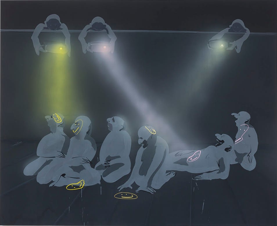 Tala Madani, "Untitled" 2015, oil on linen, 80 x 98 1/4 inches (via davidkordanskygallery.com)