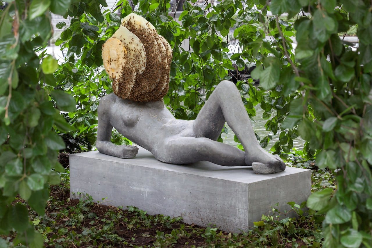 Pierre Huyghe, "Untilled (Liegender Frauenakt) [Reclining female nude]" (2012), concrete with beehive structure, wax, and live bee colony (courtesy the Museum of Modern Art, © 2015 Pierre Huyghe, photo by Jonathan Muzikar)