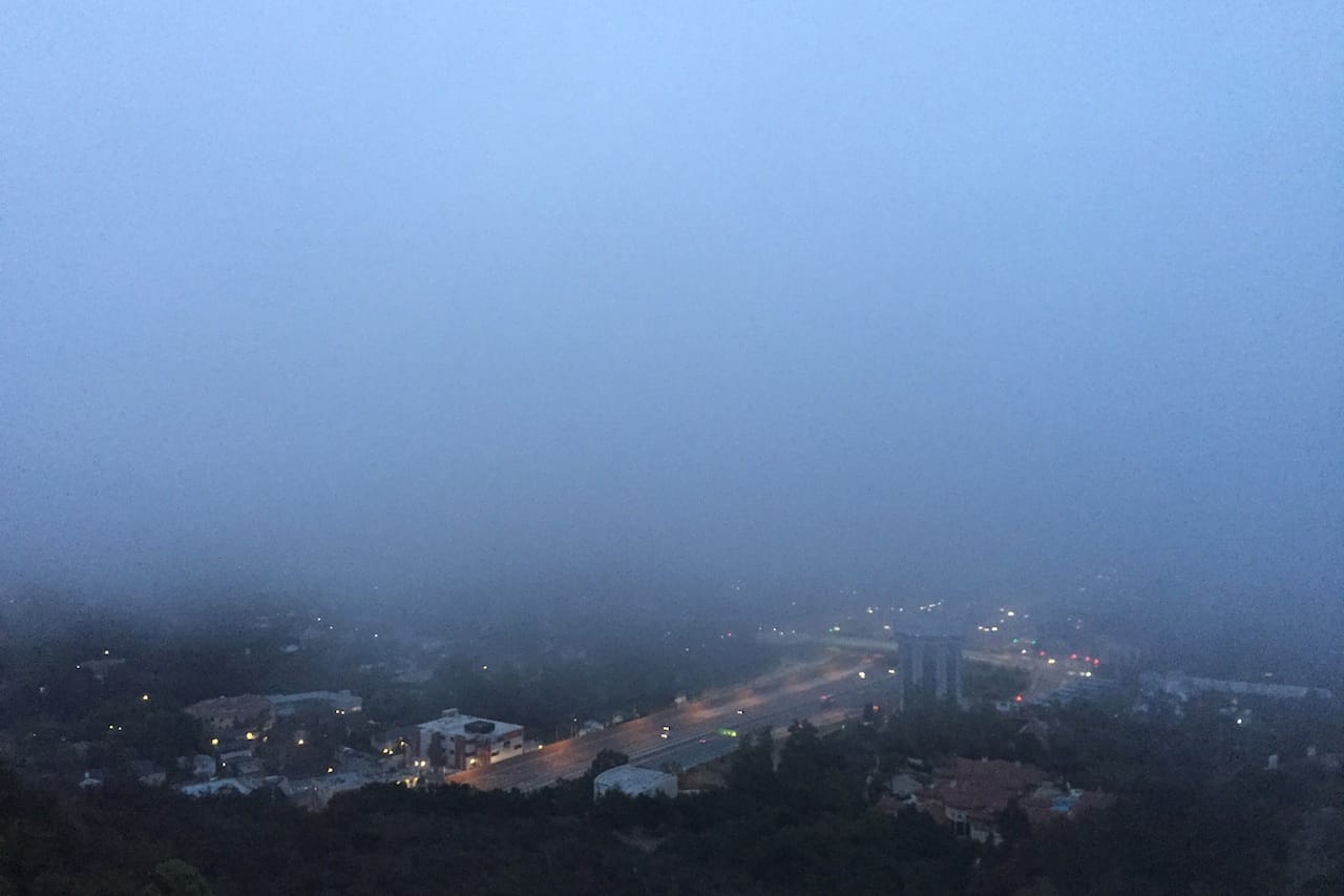 The view from the Getty Center before sunrise (all photos by the author for Hyperallergic unless otherwise noted)