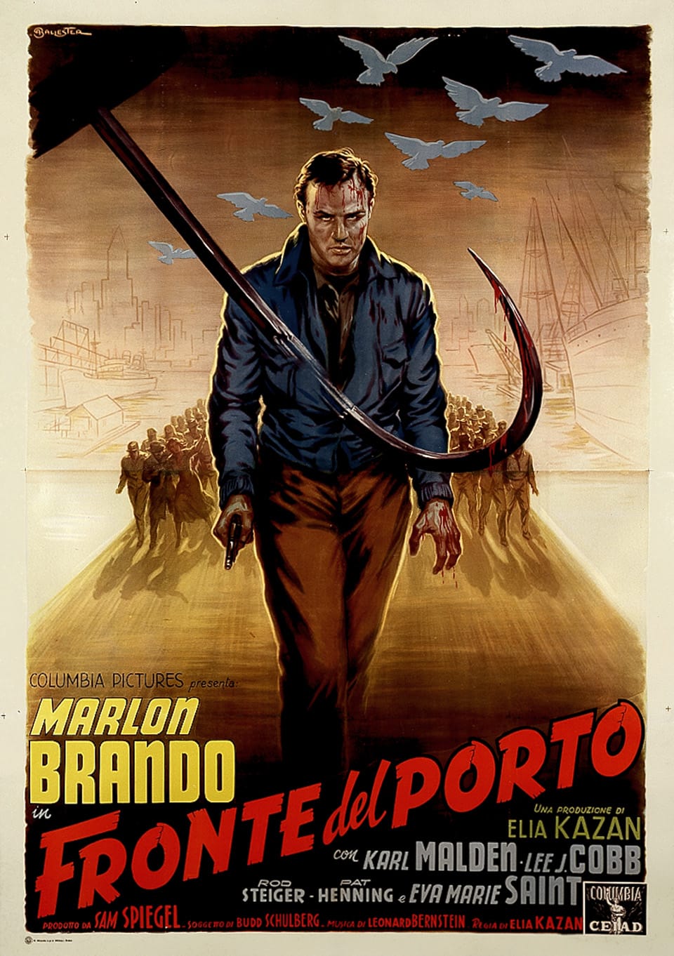 Italian four-panel poster for On the Waterfront, directed by Elia Kazan, 1954. Poster design by Anselmo Ballester. Courtesy Sikelia Productions. All images courtesy of the Museum of Modern Art. 