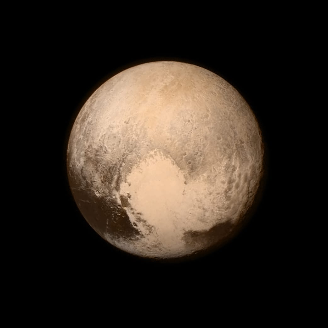 Pluto from 476,000 miles away in an image from the Long Range Reconnaissance Imager (LORRI) aboard NASA’s New Horizons spacecraft (July 13, 2015) (courtesy NASA/APL/SwRI)