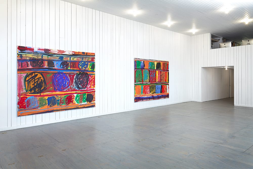 An installation view of Stanely Whitney's "My Whatever Means Necessary" (1992), oil on canvas, 81 1/2 x 103 inches