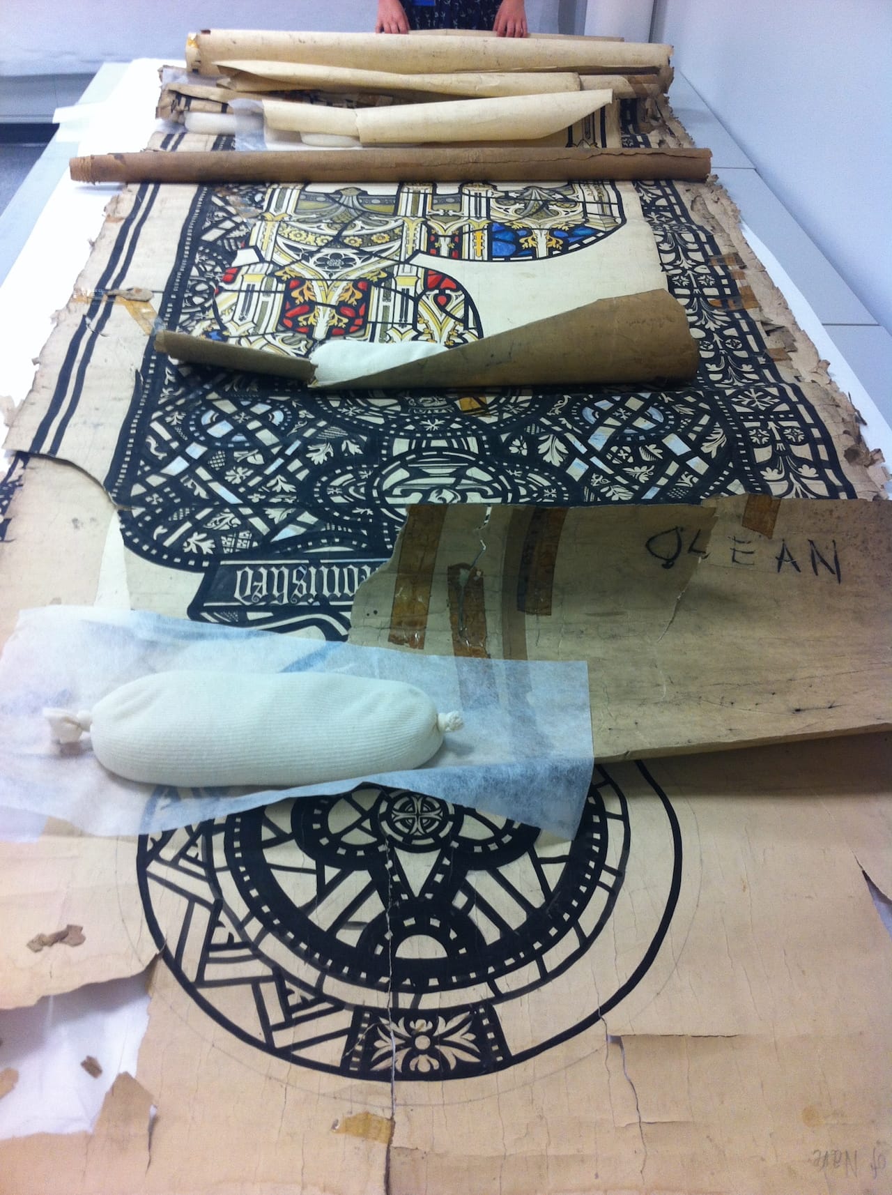 An unrolled roll of cartoons