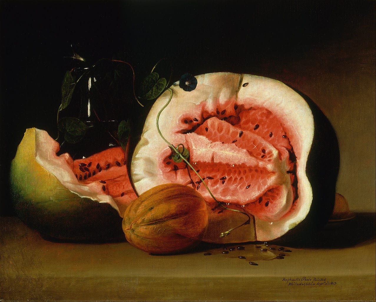 Raphaelle Peale, "Melons and Morning Glories" (1813), oil on canvas (via Smithsonian American Art Museum)
