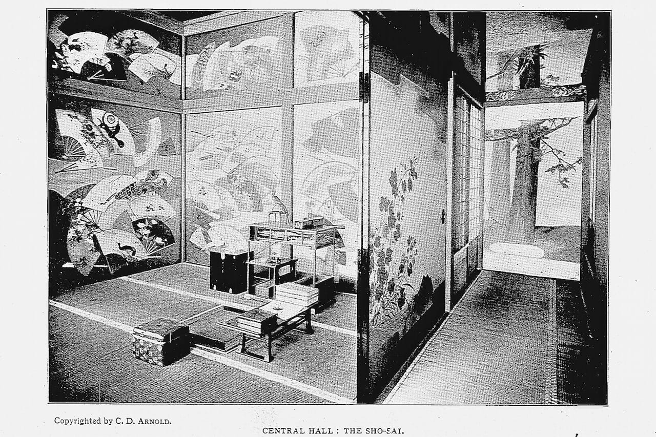 Study Room in the Ho-o-Den, from Okakura Kakuzō's catalog (photo digitized by National Diet Library)