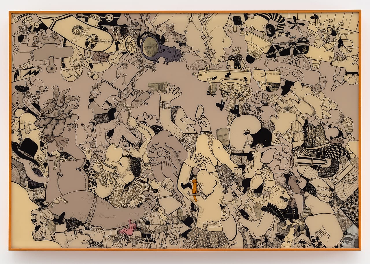 Gladys Nilsson, "Very Worldly" (1967), acrylic and collage on Plexiglas, 51 x 75 x 2 inches (130 x 191 x 5 cm) (© Gladys Nilsson, image courtesy Matthew Marks Gallery) (click to enlarge)