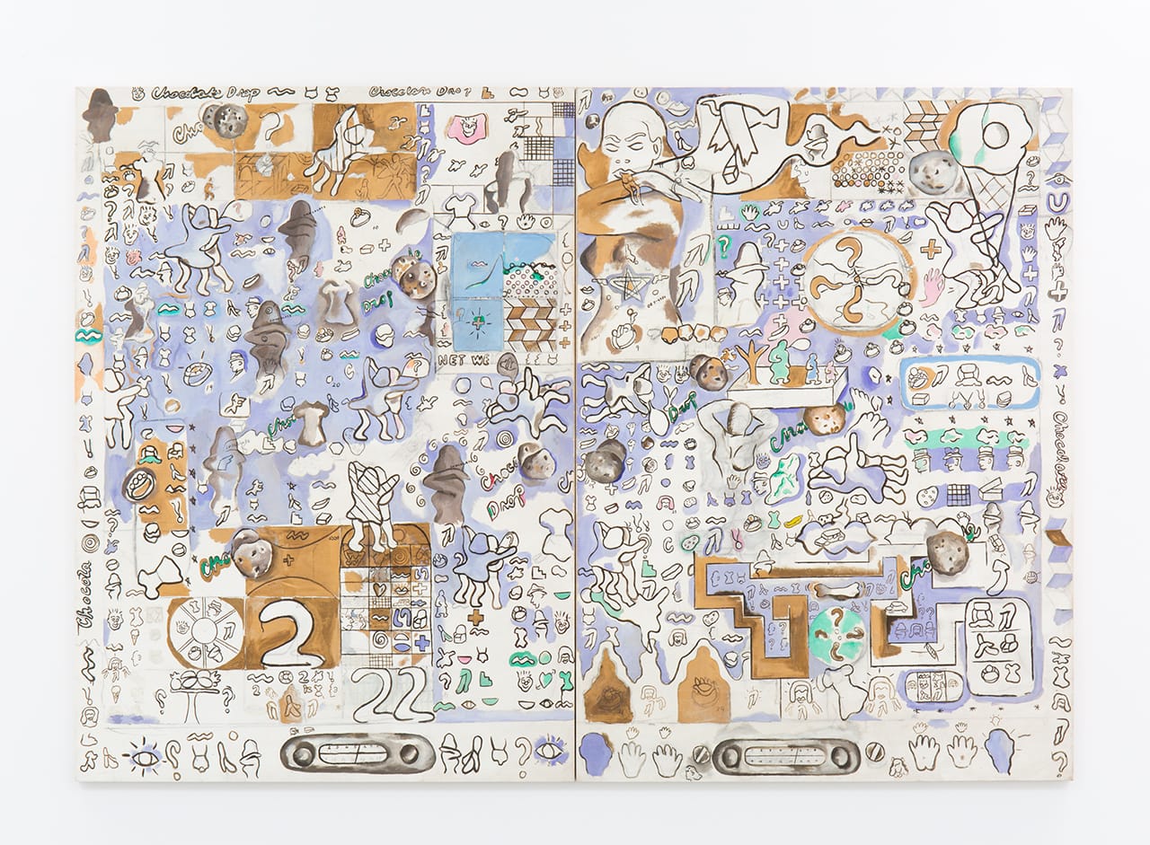 Suellen Rocca, "Chocolate Chip Cookie" (1965), oil on canvas, two panels, each: 84 x 60 inches (213 x 152 cm), overall: 84 x 120 inches (13 x 304 cm) (© Suellen Rocca, image courtesy Matthew Marks Gallery)