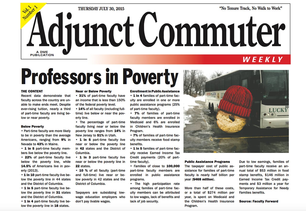 The front page of the first and only print edition of 'Adjunct Commuter Weekly' (screenshot by the author)