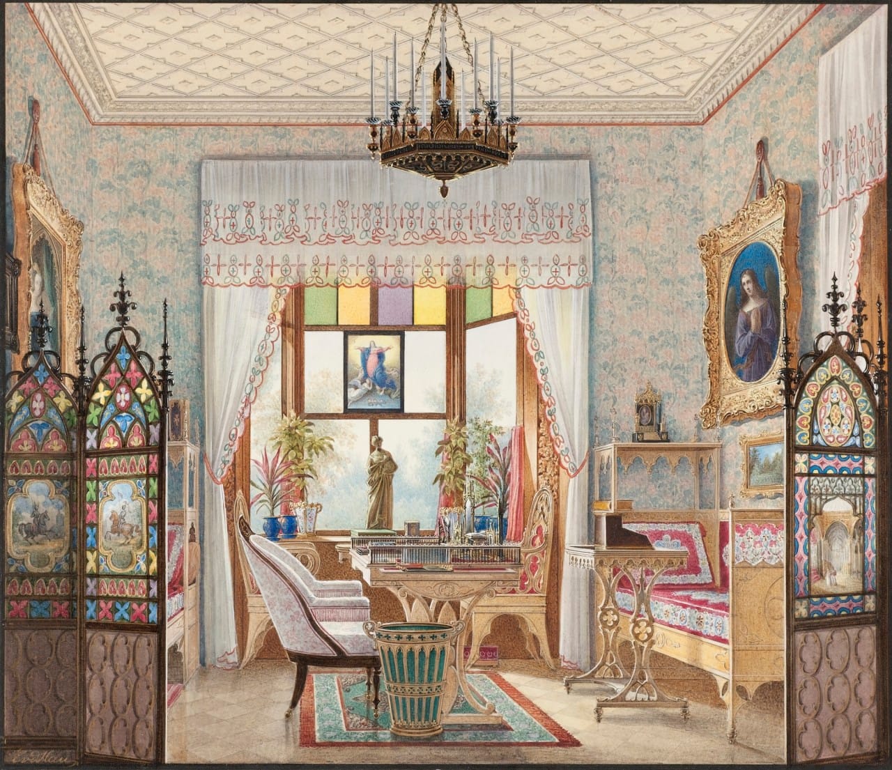 Eduard Petrovich Hau, Empress Alexandra Feodorovna's Sitting Room, Cottage Palace, St. Petersburg, Russia (click to enlarge)
