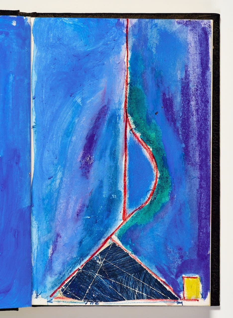 Richard Diebenkorn, "Untitled" from Sketchbook #2, page 33 (1943–1993), gouache, watercolor, crayon with graphite and cut and pasted paper on paper (gift of Phyllis Diebenkorn, © The Richard Diebenkorn Foundation)