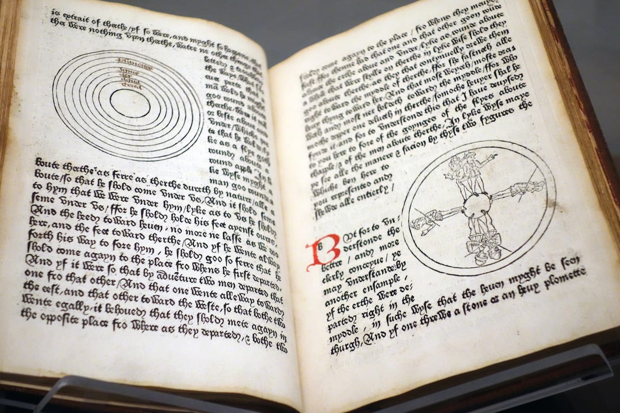 Gossuin de Metz, 'Myrrour of the Worlde,' translated by William Caxton (1481), Westminster: William Caxton (photo by the author for Hyperallergic)