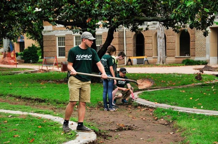 Students working on Coming Together Park at USAO after the death of Jesús Moroles