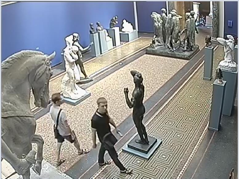 A security camera image of the two Rodin thieves at the Ny Carlsberg Glyptotek Museum (photo via Danish National Police)