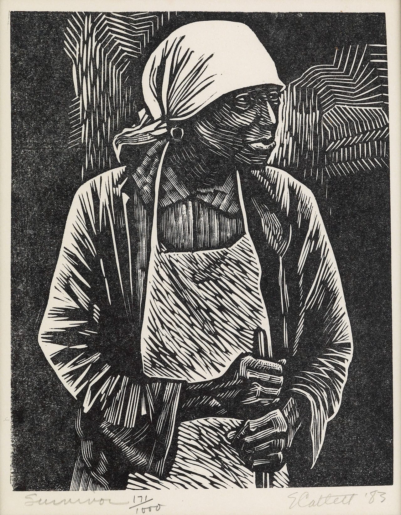Elizabeth Catlett, "Survivor," linoleum cut, 1983