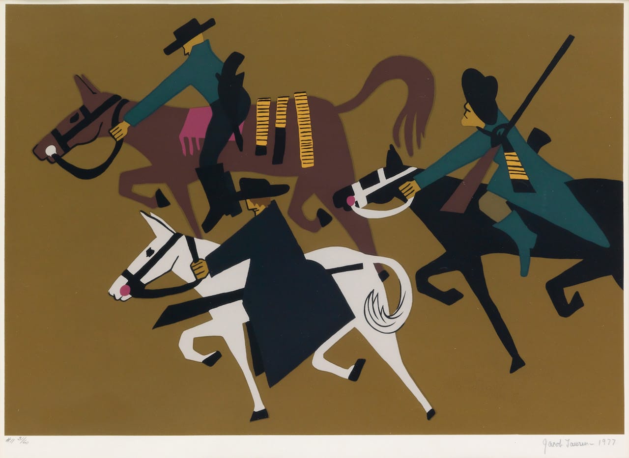 Jacob Lawrence, "John Brown took to guerilla warfare," color screenprint on Domestic Etching paper, 1977