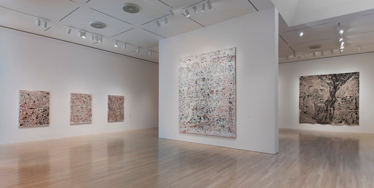 Installation view of 'Mark Bradford: Scorched Earth' (photo by Brian Forrest, courtesy the Hammer Museum)