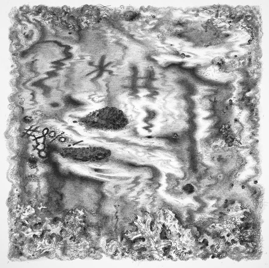 Joshua Marsh, "Gleam" (2015), graphite on paper, 5.875 x 5.9375 inches (click to enlarge)